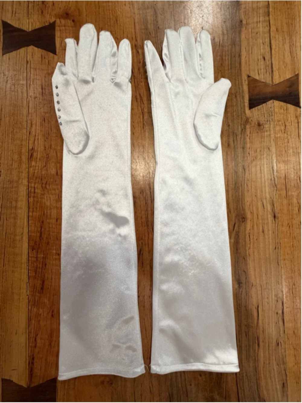 Glam Rhinestone Opera Gloves White Satin Long Formal Wedding Prom Y2K 18